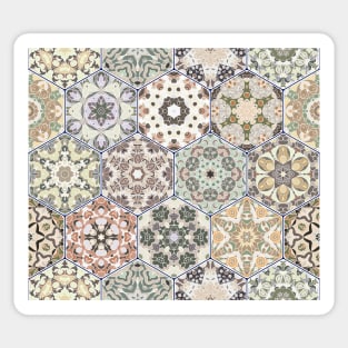 Hexagonal Oriental and ethnic motifs in patterns. Sticker